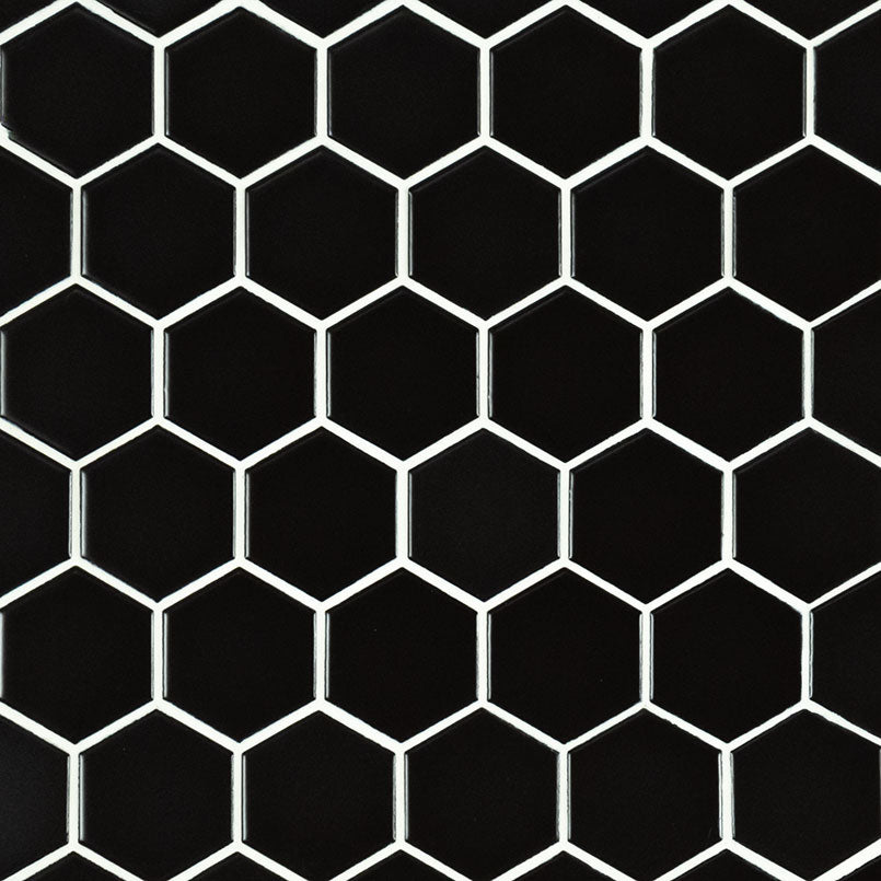 Domino 1-inch and 2-inch Hexagon Porcelain Mosaic — clean product view — color Black