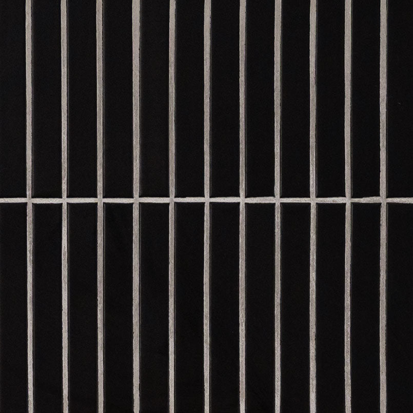 Black Matte 1x6 Stack Pattern Porcelain Mosaic — clean product view — color Black