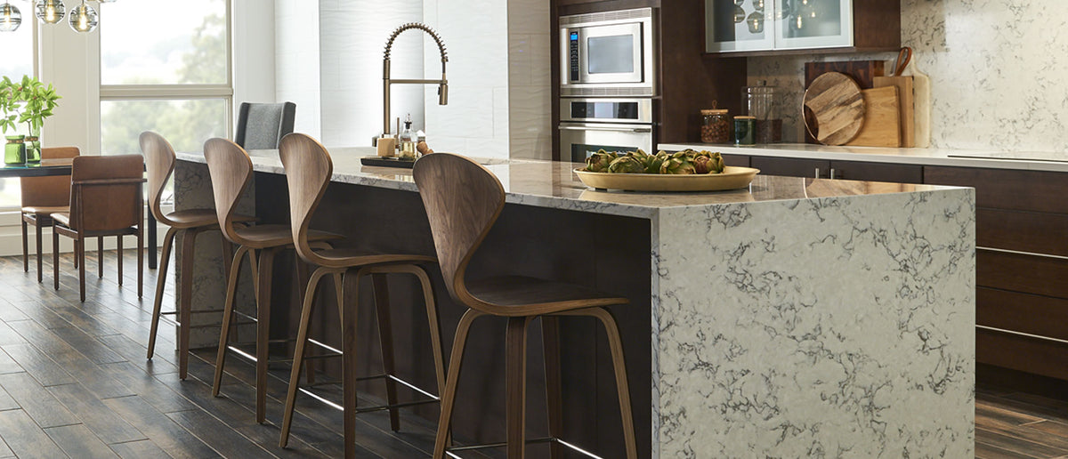 Blanca Arabescato quartz — room scene
