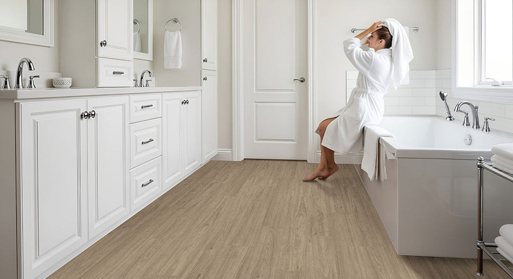 Wilmont 7x48 Glue-Down Luxury Vinyl Plank — installed room view — color Bleached Elm