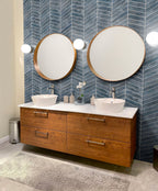 Blue Shimmer Chevron Glass Mosaic — installed room view — color Shimmer