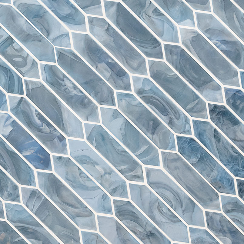 Blue Shimmer Picket Glass Mosaic — isometric scale view — color Shimmer