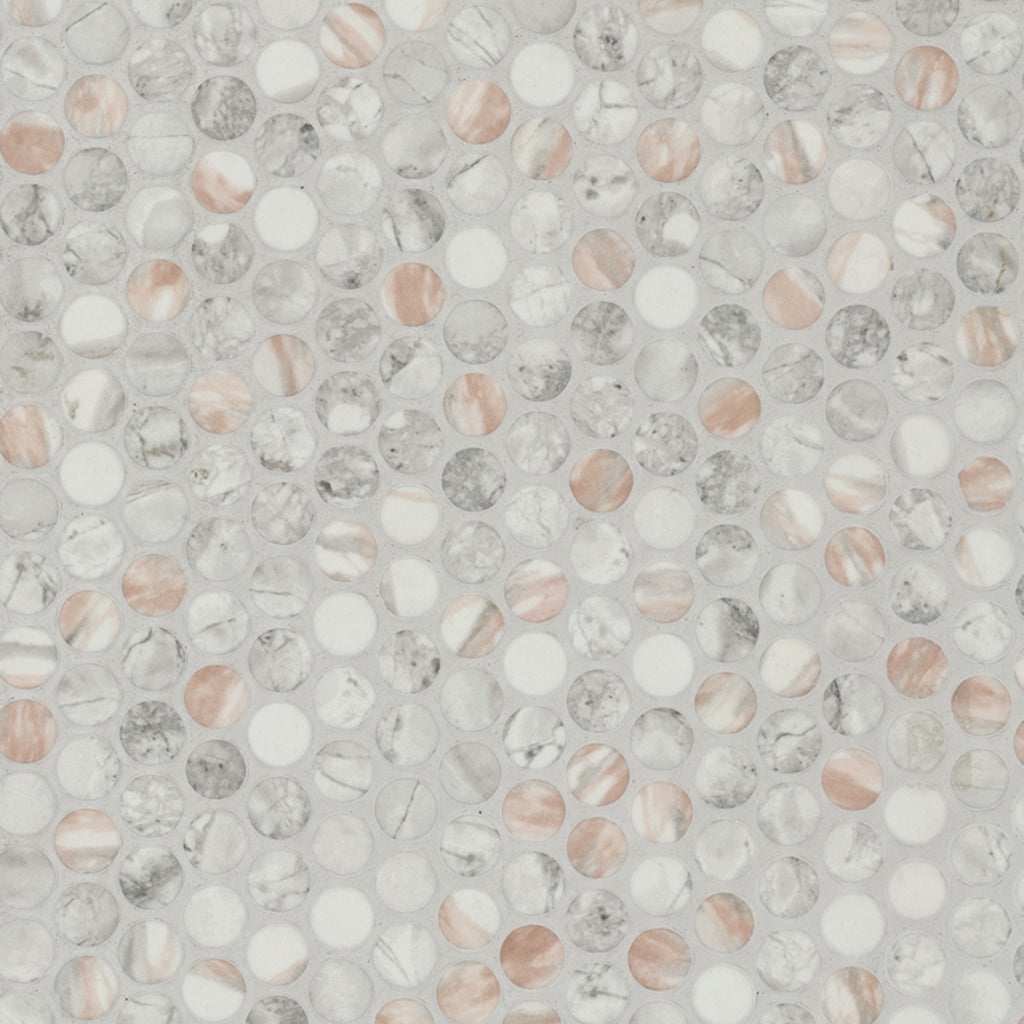 Briar Rosa Penny Round Recycled Glass Mosaic — clean product view — color Rosa