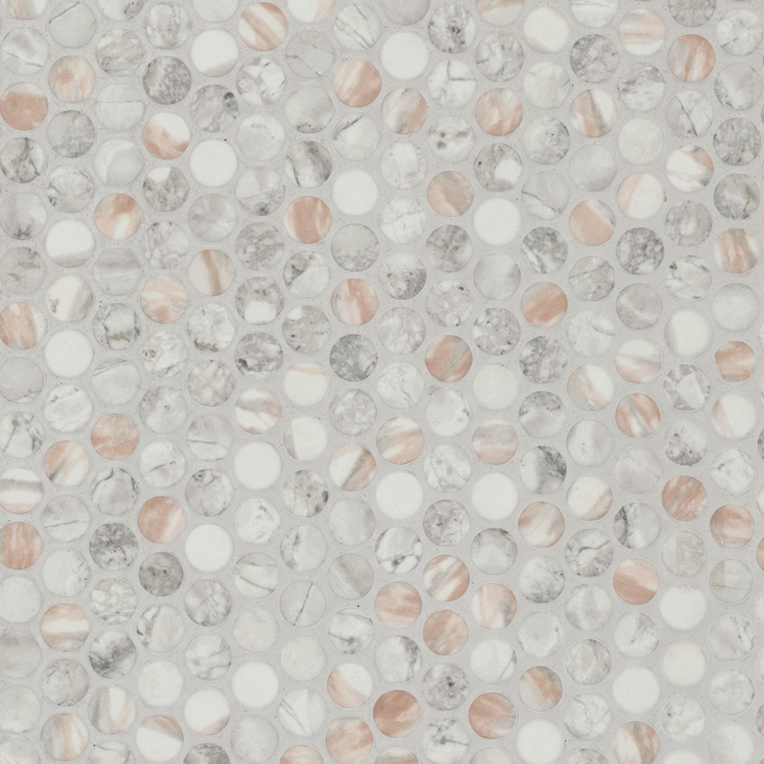 Briar Rosa Penny Round Recycled Glass Mosaic — clean product view — color Rosa