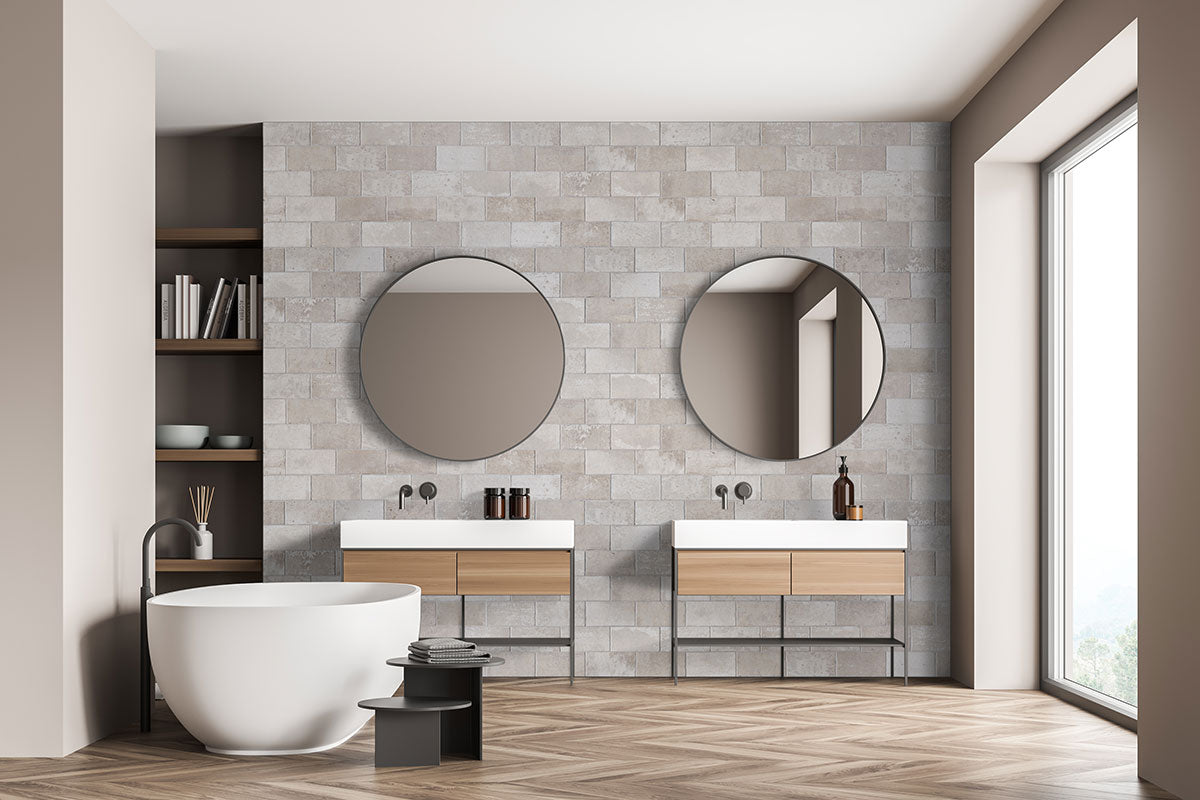 Brickstone Porcelain Brick Tile — installed room view — color Ivory