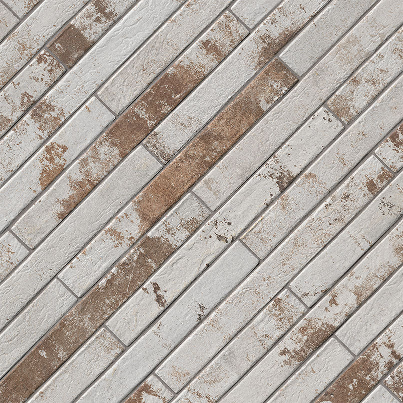 Brickstone Rustique White 2x18 — angled surface view; illustration, not a measured scale reference (NCAPRUSWHIBRI2X18)