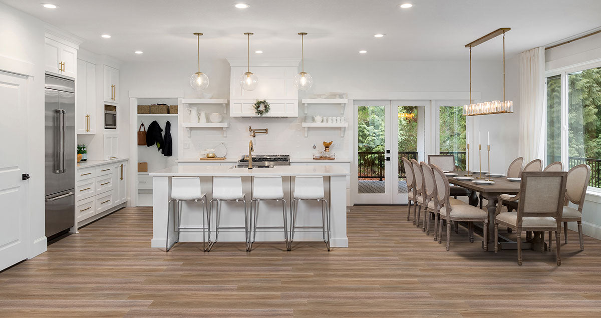 Smithcliffs Waterproof Hybrid Rigid-Core Flooring — installed room view — color Brockton