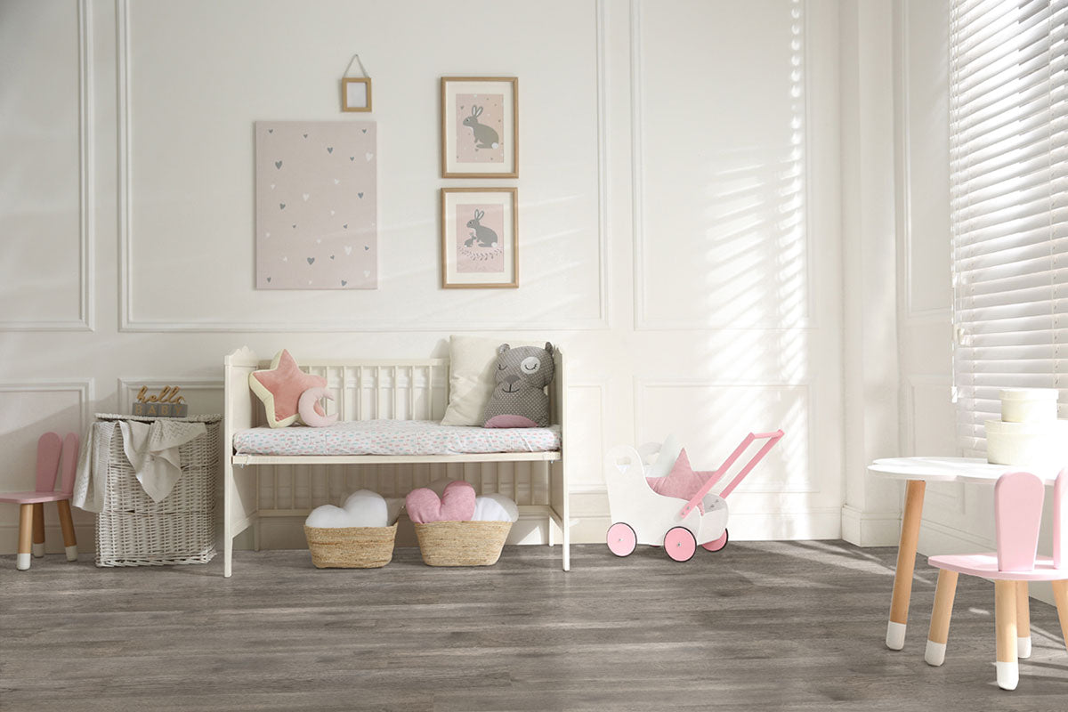 Woodhills 6.5x48 Waterproof Wood Flooring — installed room view — color Brook Timber Hickory
