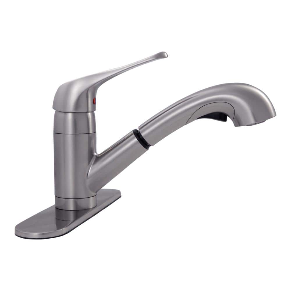 Single-Handle Kitchen Faucet 805 Brushed Nickel — installed room view
