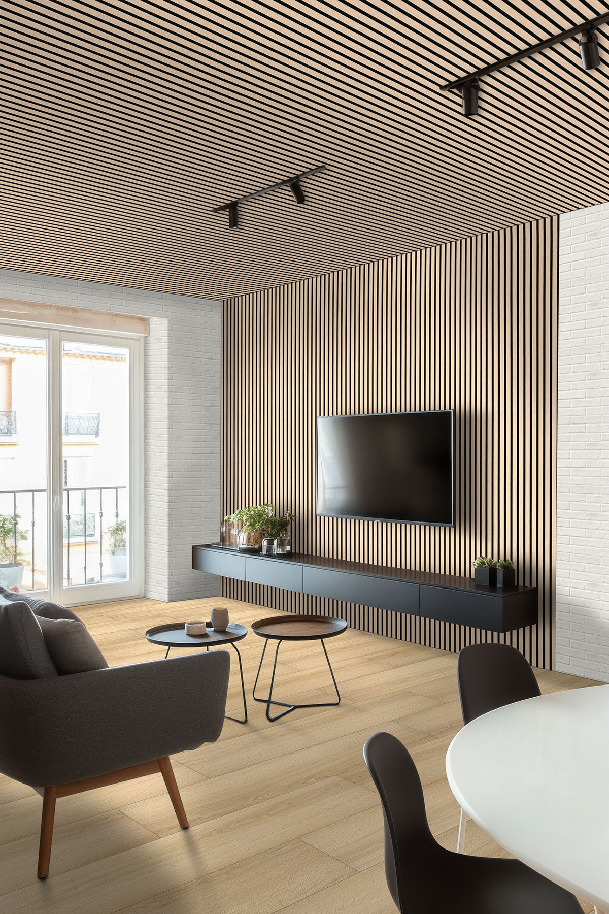 Laurel 9x48 5mm 20mil Waterproof Rigid Core Luxury Vinyl Plank — installed room view — color Cabana