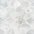 Calacatta Blanco Scallop Polished Marble Mosaic — clean product view — color White-cool with subtle gray veining