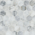 Calacatta Cressa 2-inch Hexagon Honed Marble Mosaic — clean product view — color White-cool with delicate gray veining