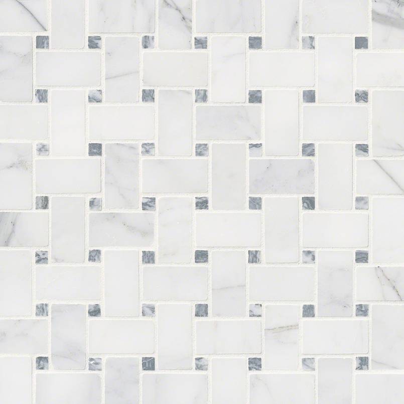 Calacatta Cressa Basketweave Honed Marble Mosaic — clean product view — color White-cool with soft gray veining