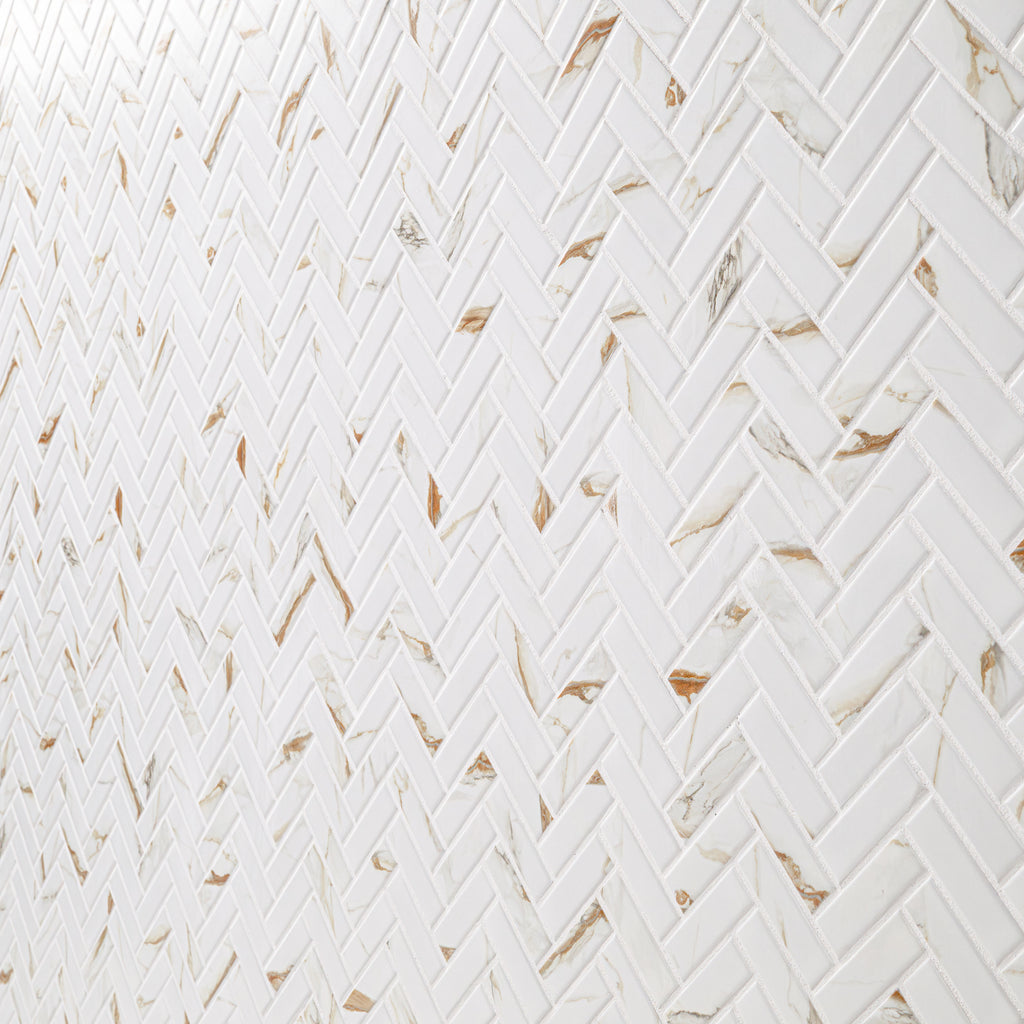 Calacatta Gold Matte Porcelain Wall Tile — isometric scale view — color Gold, size 1x3