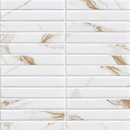 Calacatta Gold Matte 1x6 Stack Porcelain Mosaic surface detail