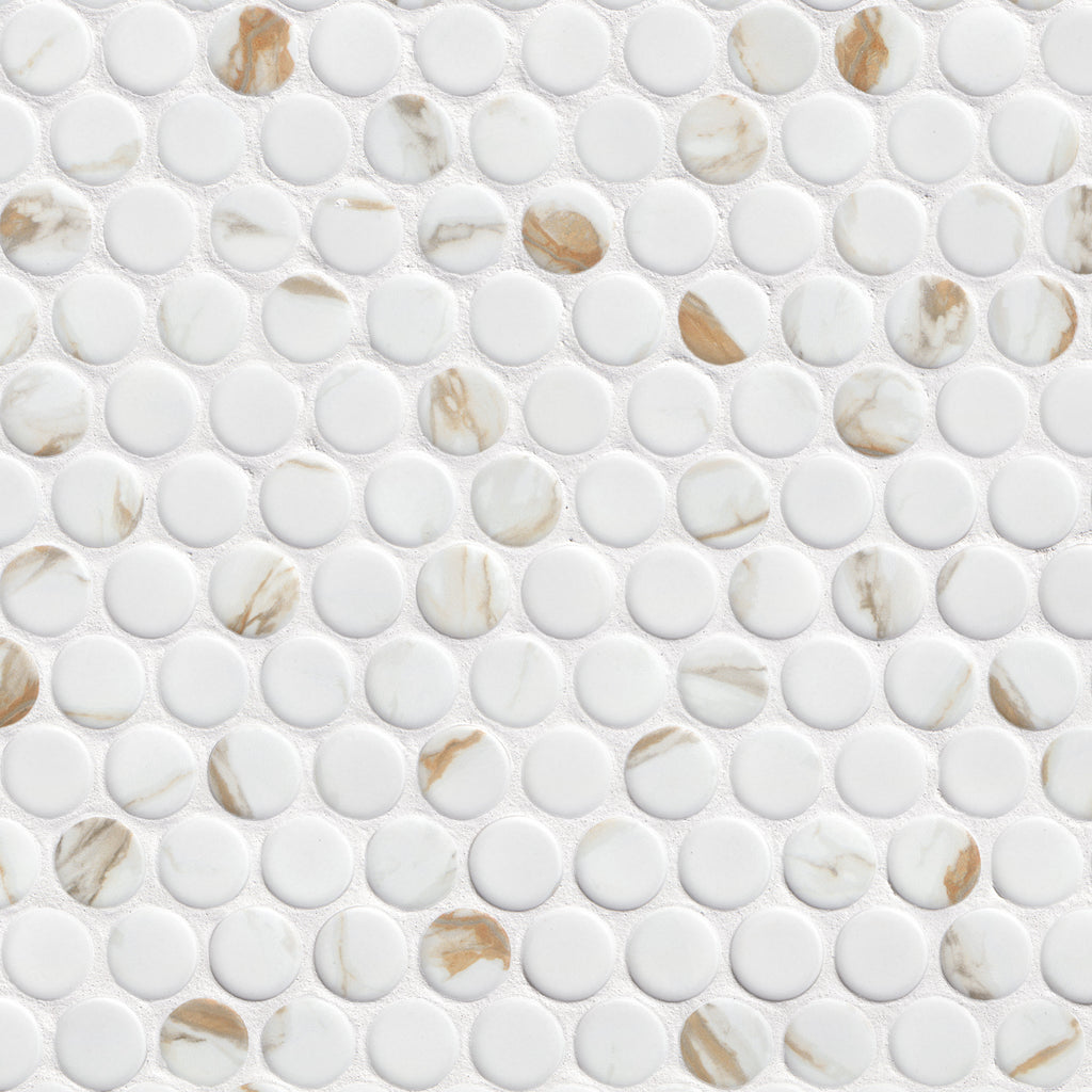 Calacatta Gold Matte Round Porcelain Mosaic — clean product view