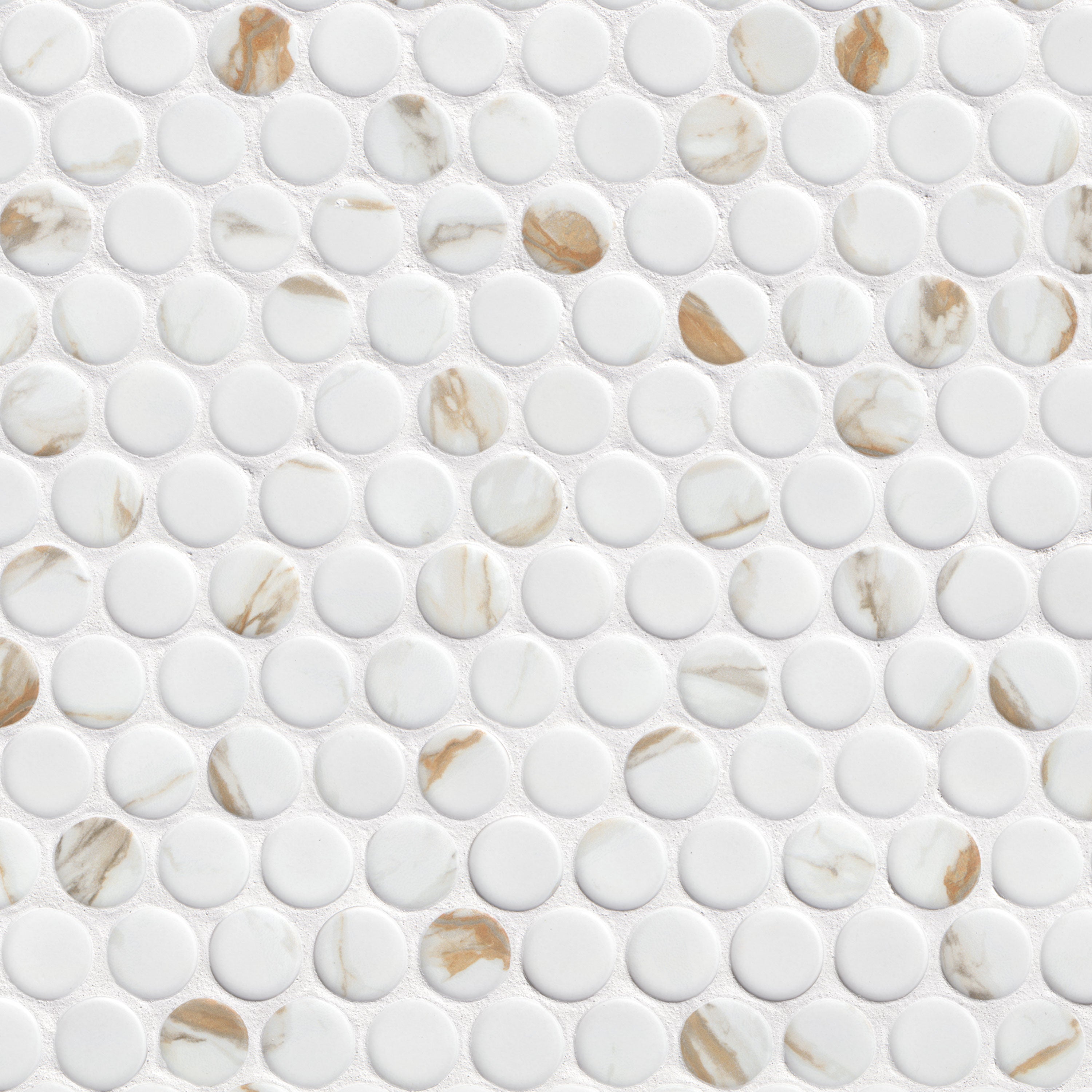 Calacatta Gold Matte Round Porcelain Mosaic — clean product view