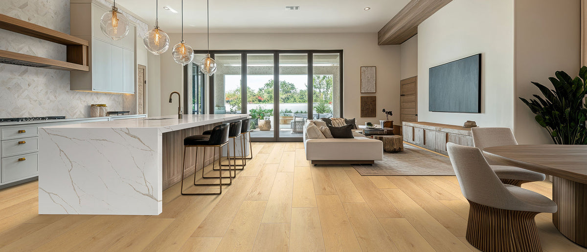 Calacatta Laza Oro quartz — room scene