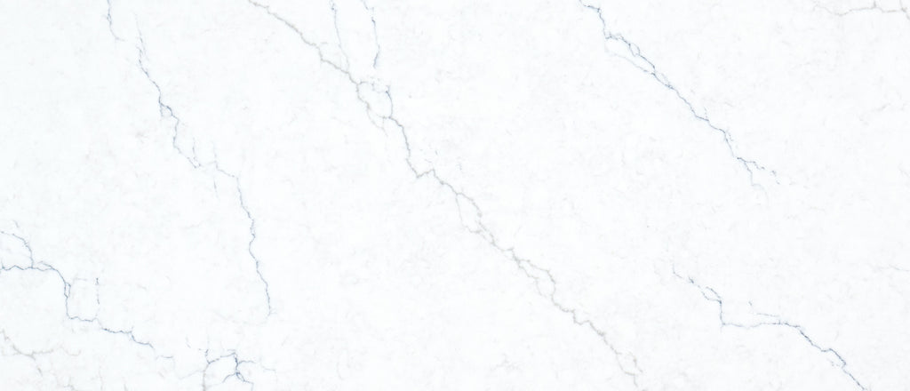 Calacatta Miraggio Cielo quartz — close up