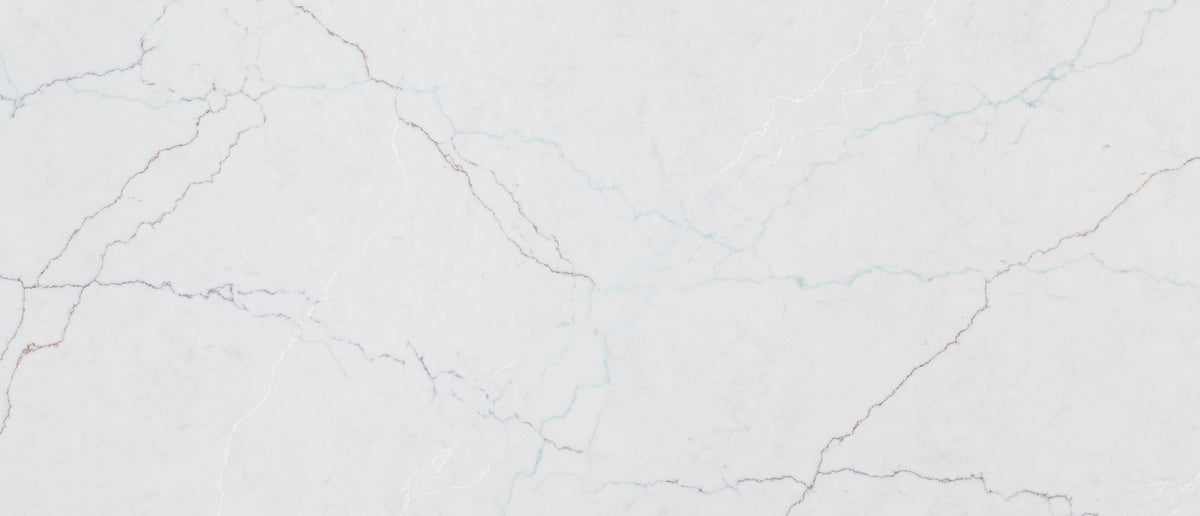 Calacatta Miraggio Seaglass quartz — close up