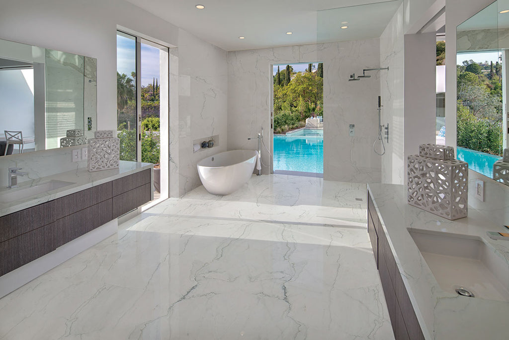 Calacatta Montreal Quartzite Slab — room scene