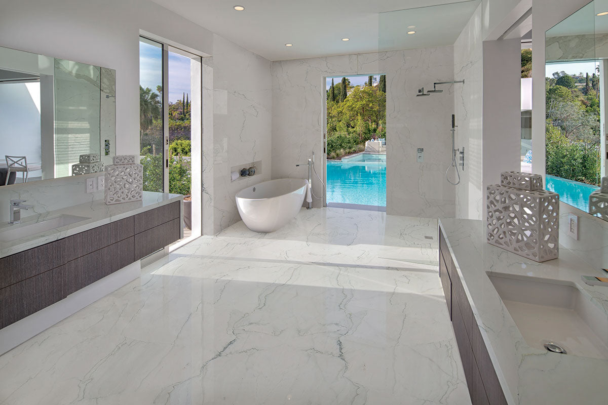 Calacatta Montreal Quartzite Slab — room scene