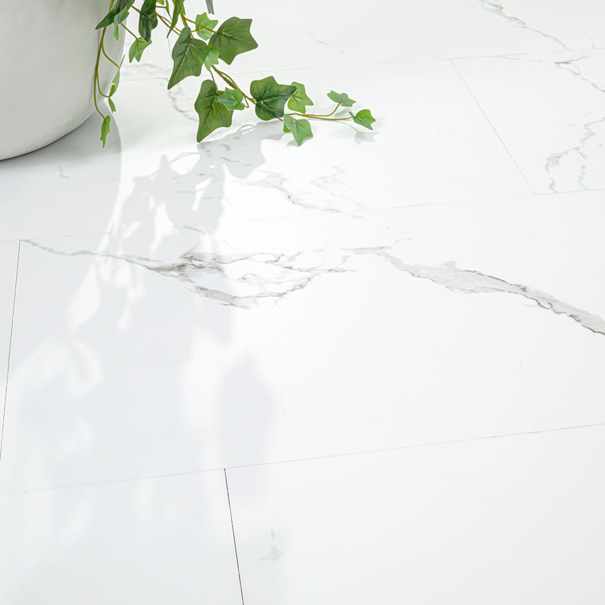 Glenridge 12x24 2mm 12mil Glue-Down Luxury Vinyl Tile — installed room view — color Calacatta Serra