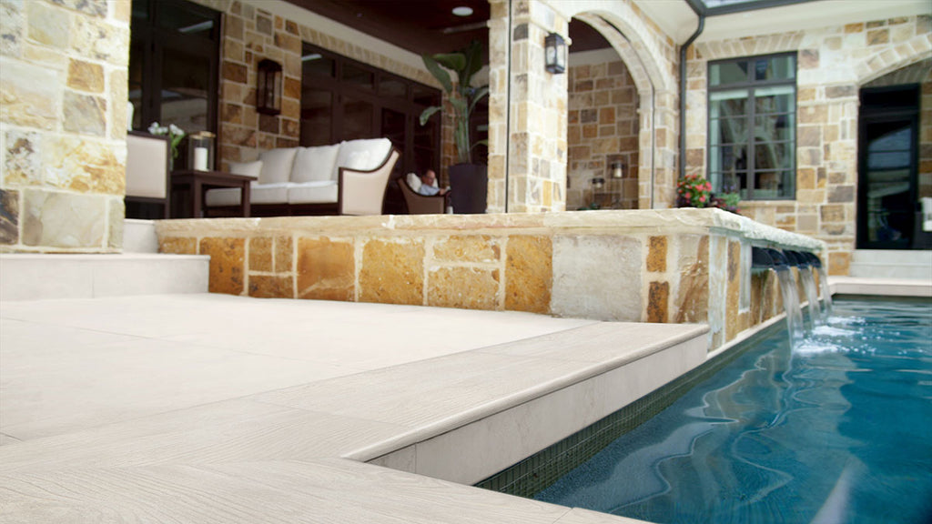 Caldera Blanca Porcelain Pool Coping - installed example (representative)