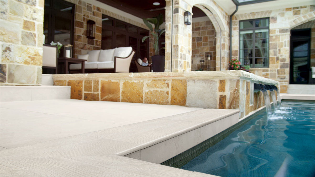 Caldera Blanca Porcelain Pool Coping - installed example (representative)
