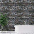 Brickstone Porcelain Brick Tile — installed room view — color Charcoal