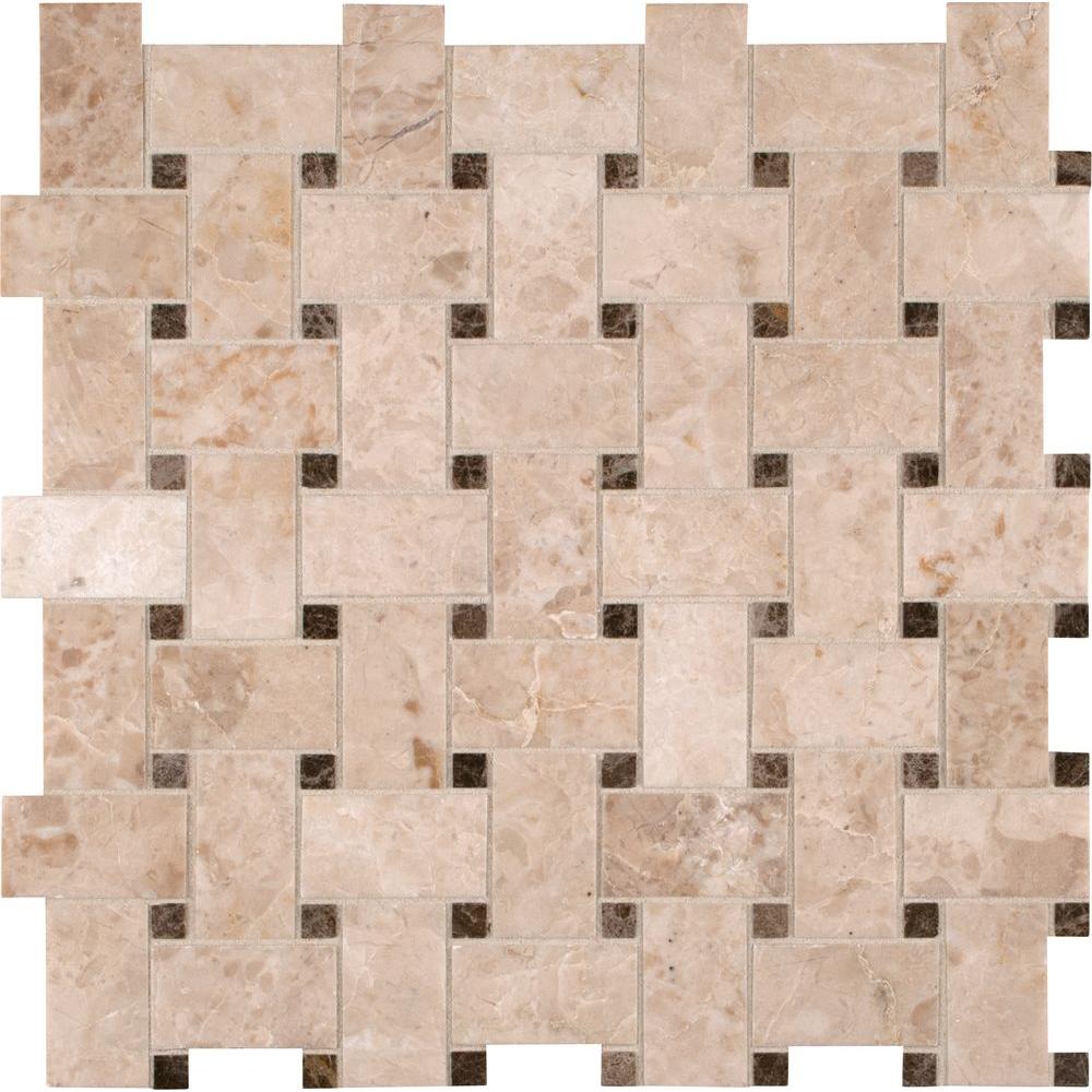 Crema Cappuccino Basketweave Polished Marble Mosaic product view