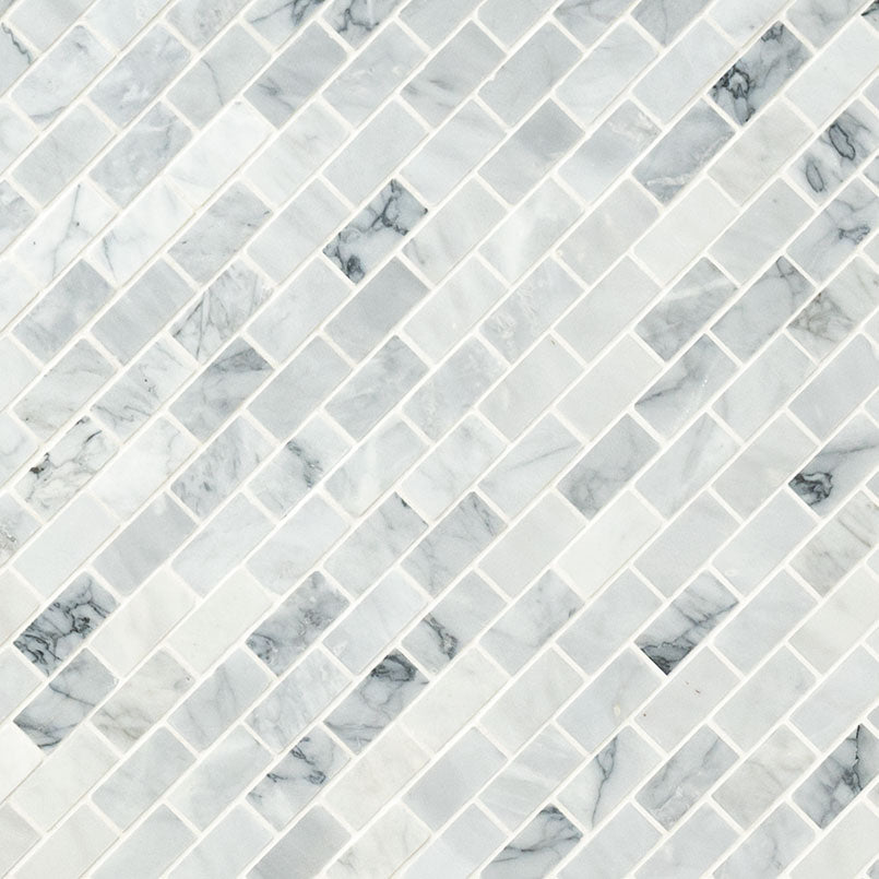Carrara Classique Brick 1x2 Honed Marble Mosaic — isometric scale view — color Classique