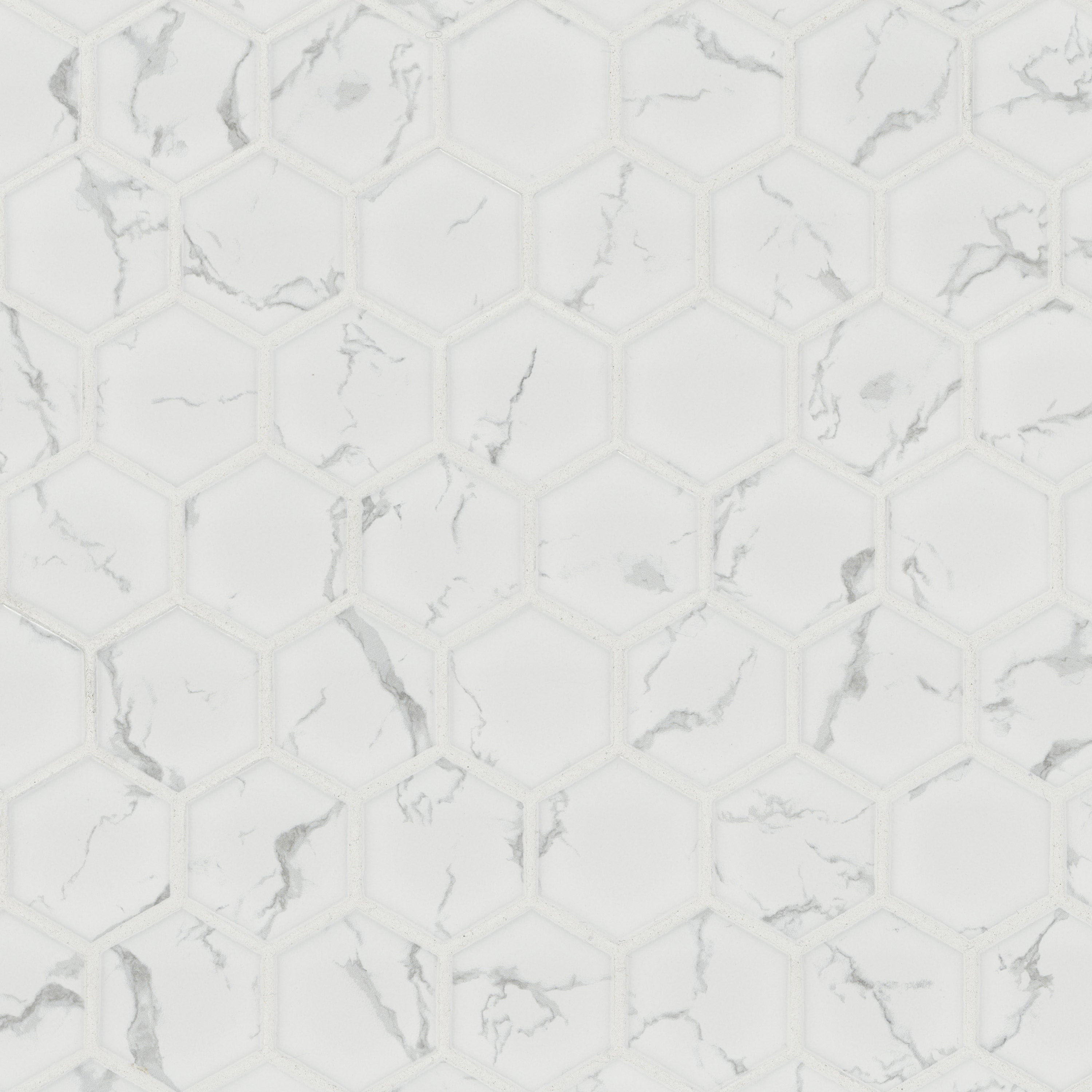 Carrara Matte 2-inch Hexagon Porcelain Mosaic — clean product view — color White-cool with gray veining