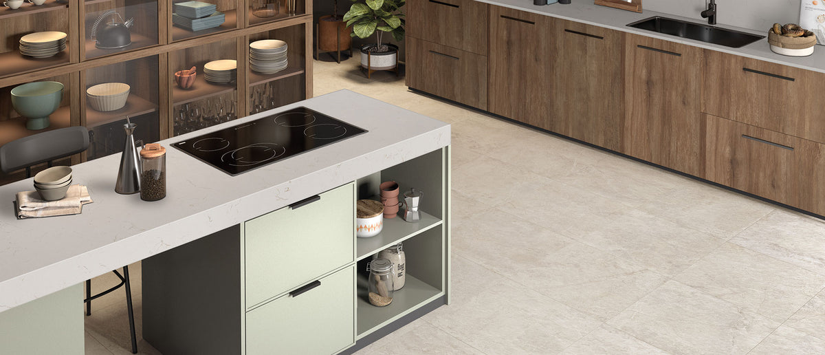Carrara Trigato quartz — room scene