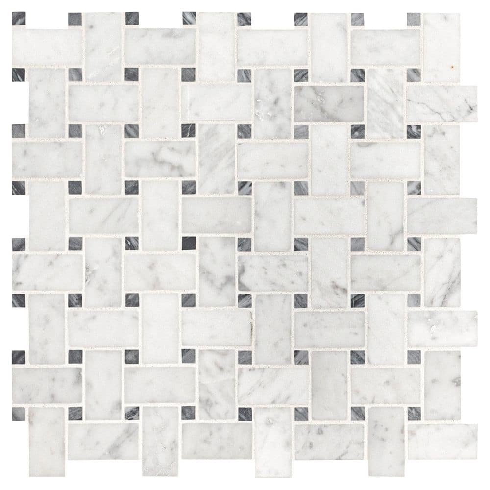 Carrara White Basketweave Marble Mosaic — clean product view
