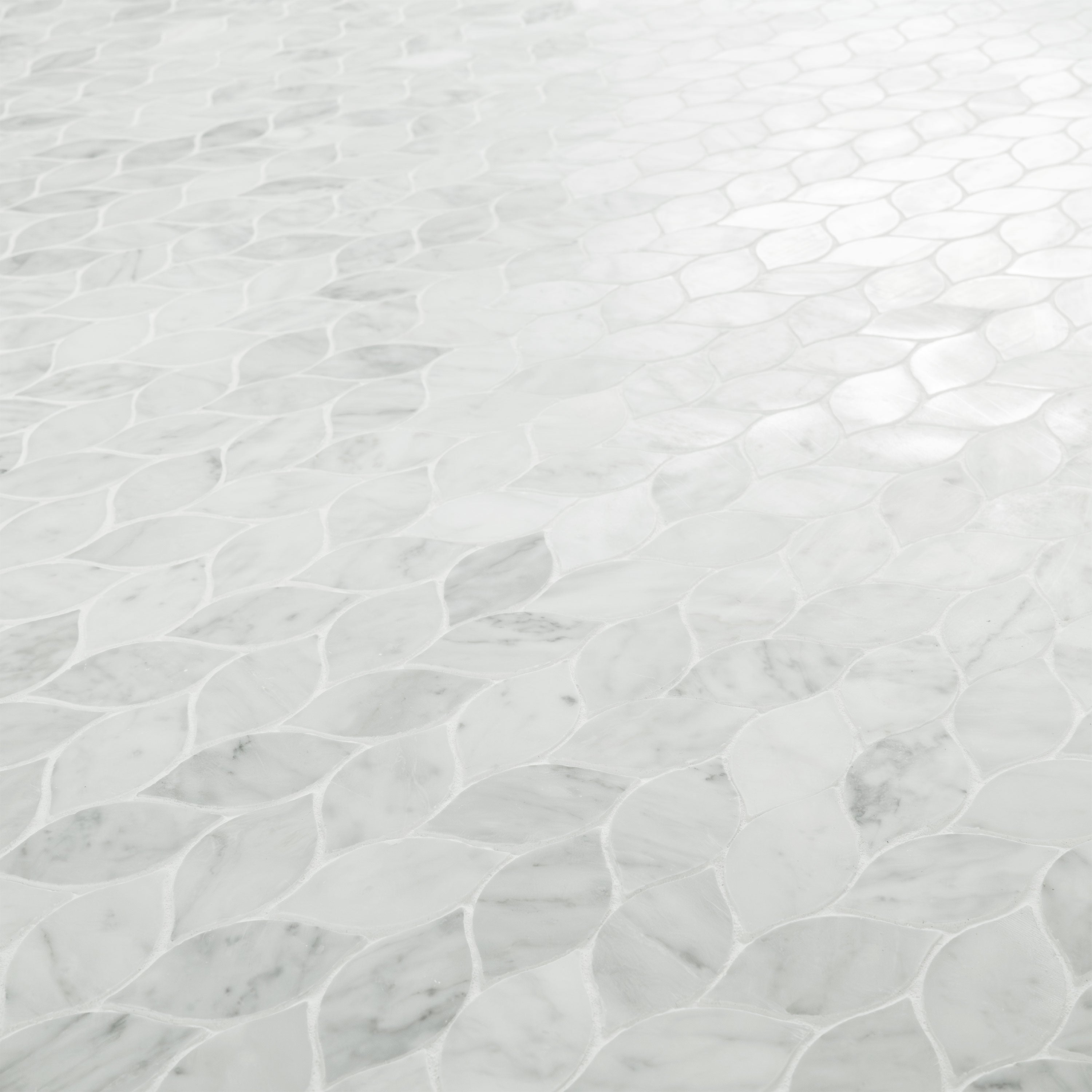 Carrara White Blanco Pattern Honed Marble Mosaic — isometric scale view