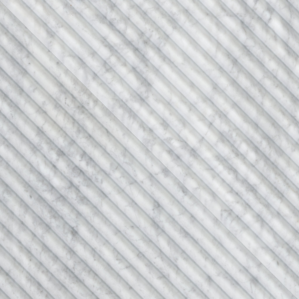 Carrara White Milano Ribbo 12x24 Honed Fluted Marble Wall Tile — isometric scale view