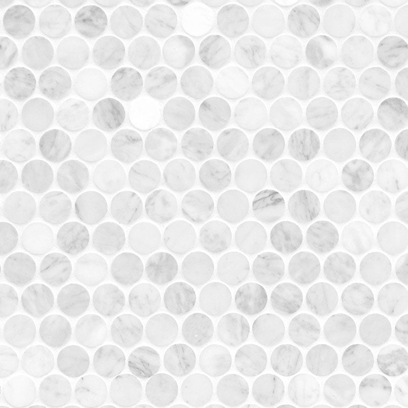 Carrara White Round Pattern Honed Marble Mosaic — clean product view — color White Round Pattern