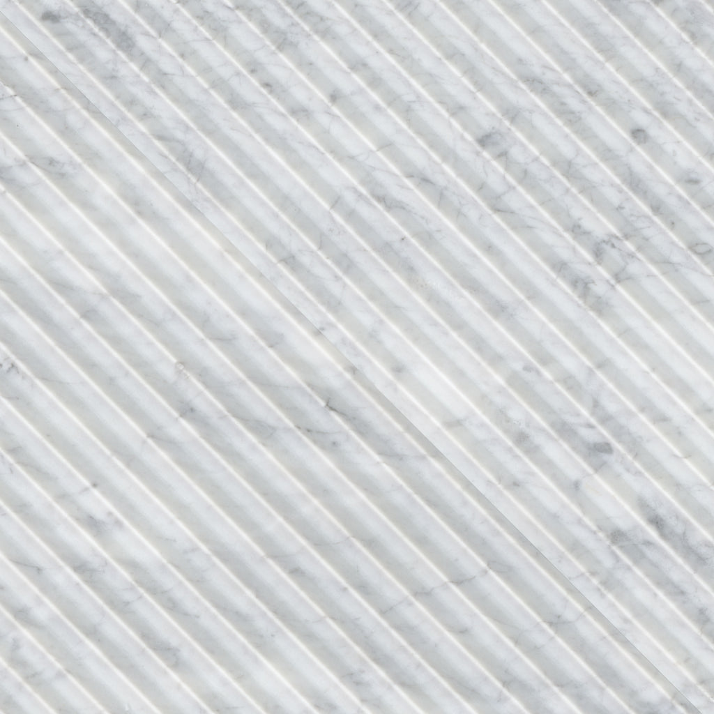Carrara White Valentino Fluto 12x24 Honed Fluted Marble Wall Tile — isometric scale view