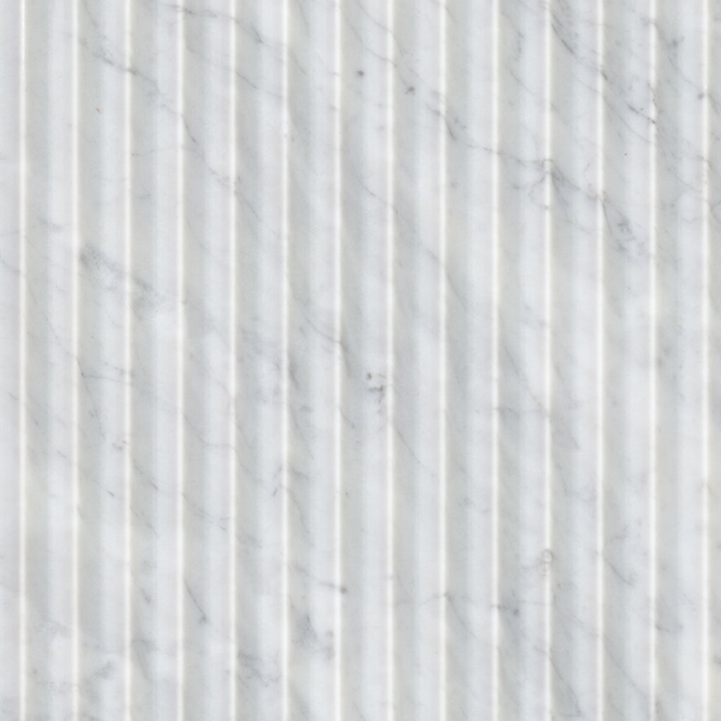 Carrara White Valentino Fluto 12x24 Honed Fluted Marble Wall Tile — clean product view — color White-cool with gray veining
