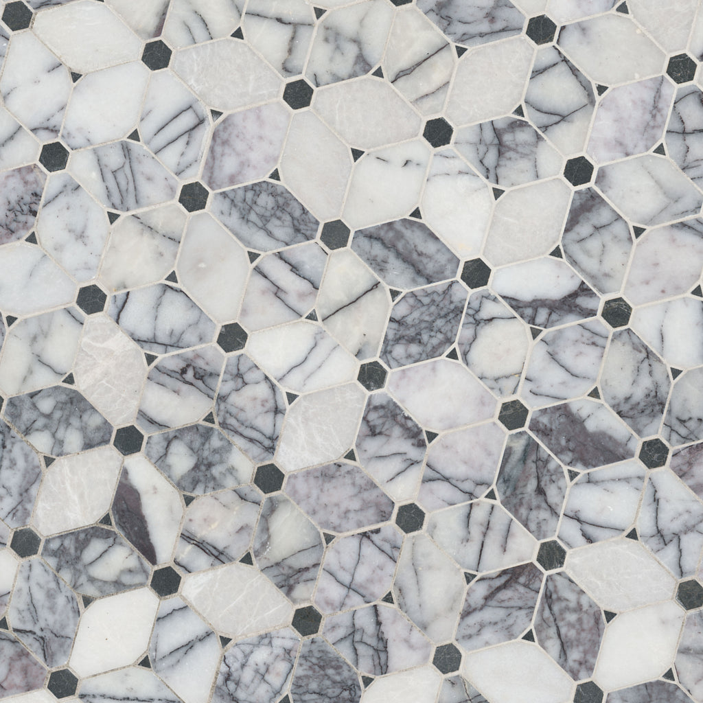 Cecily Lilac Polished Marble Mosaic — isometric scale view — color Lilac