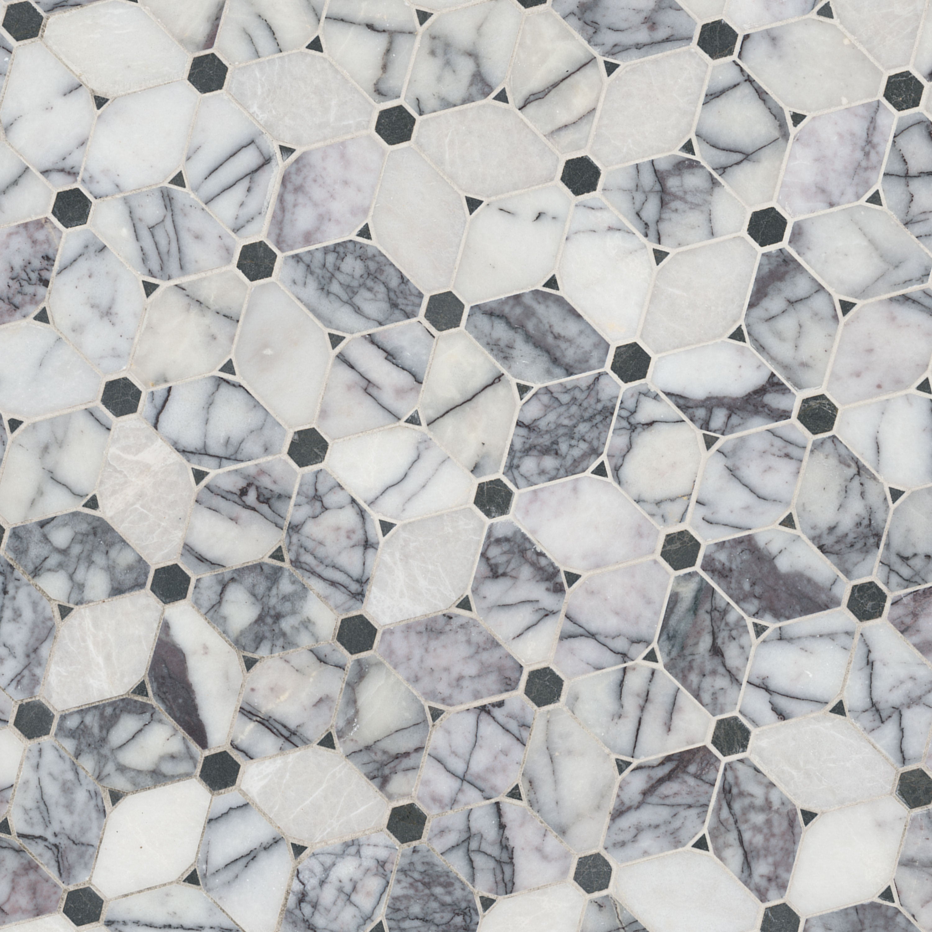Cecily Lilac Polished Marble Mosaic — isometric scale view — color Lilac