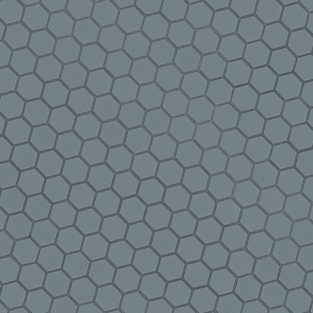 Cielo Azul 1.5-inch Hexagon Glossy Porcelain Mosaic — isometric scale view — color Azul