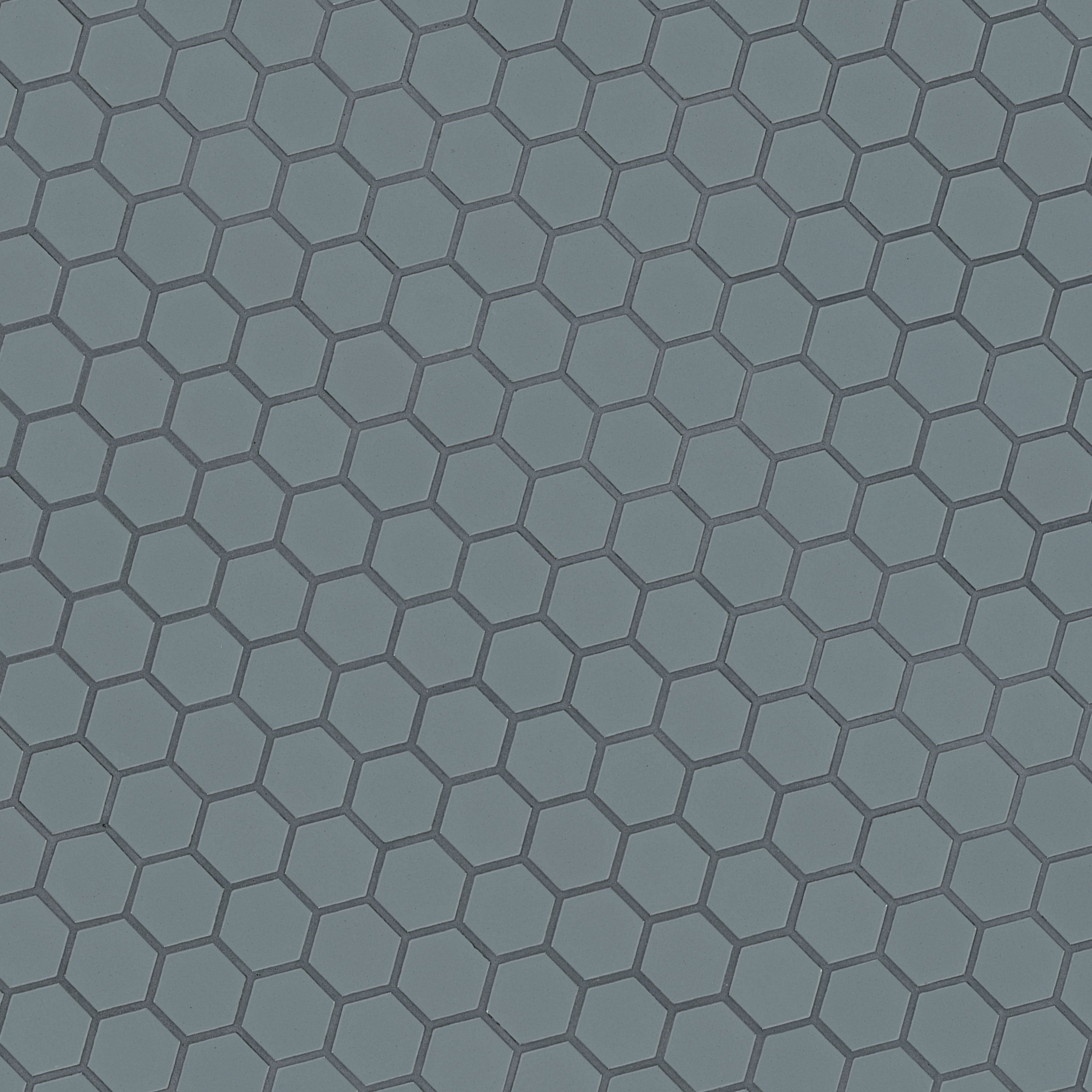 Cielo Azul 1.5-inch Hexagon Glossy Porcelain Mosaic — isometric scale view — color Azul