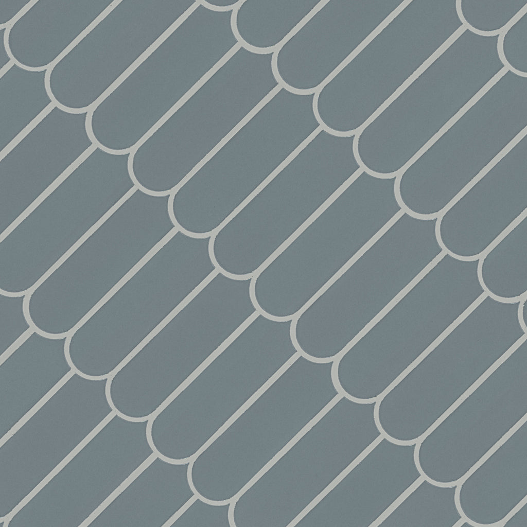 Cielo Azul Scallop Glossy Porcelain Mosaic — isometric scale view — color Azul