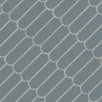 Cielo Azul Scallop Glossy Porcelain Mosaic — isometric scale view — color Azul