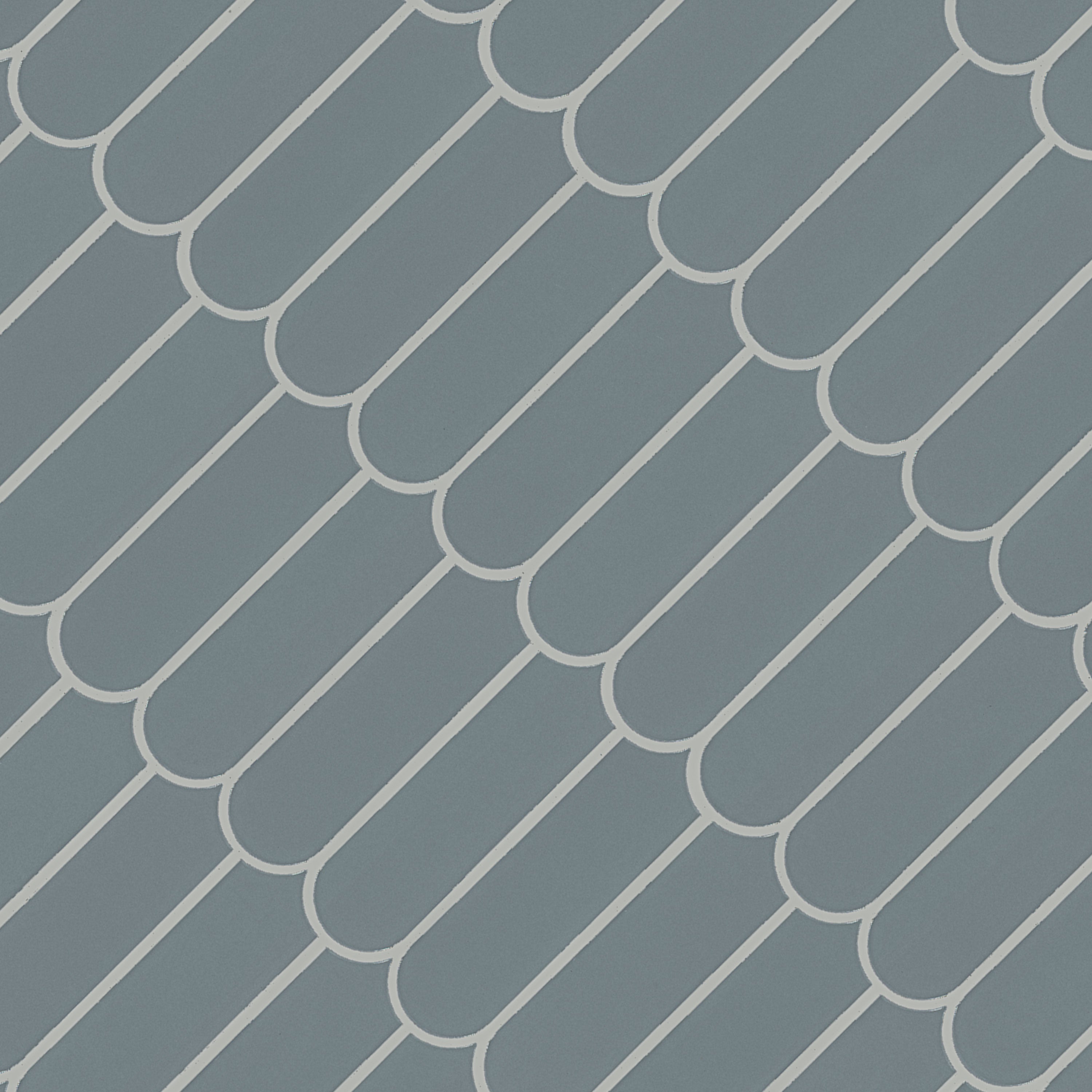 Cielo Azul Scallop Glossy Porcelain Mosaic — isometric scale view — color Azul