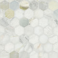 Cloudland 2-inch Hexagon Polished Marble Mosaic — clean product view — color Cool white with blue-gray veining