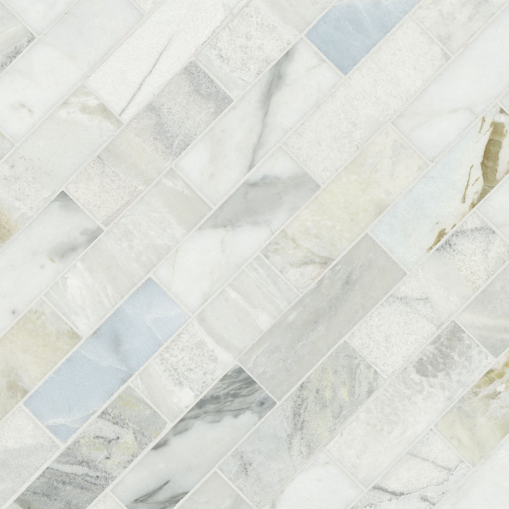 Cloudland 2x6 Polished Marble Subway Mosaic — isometric scale view