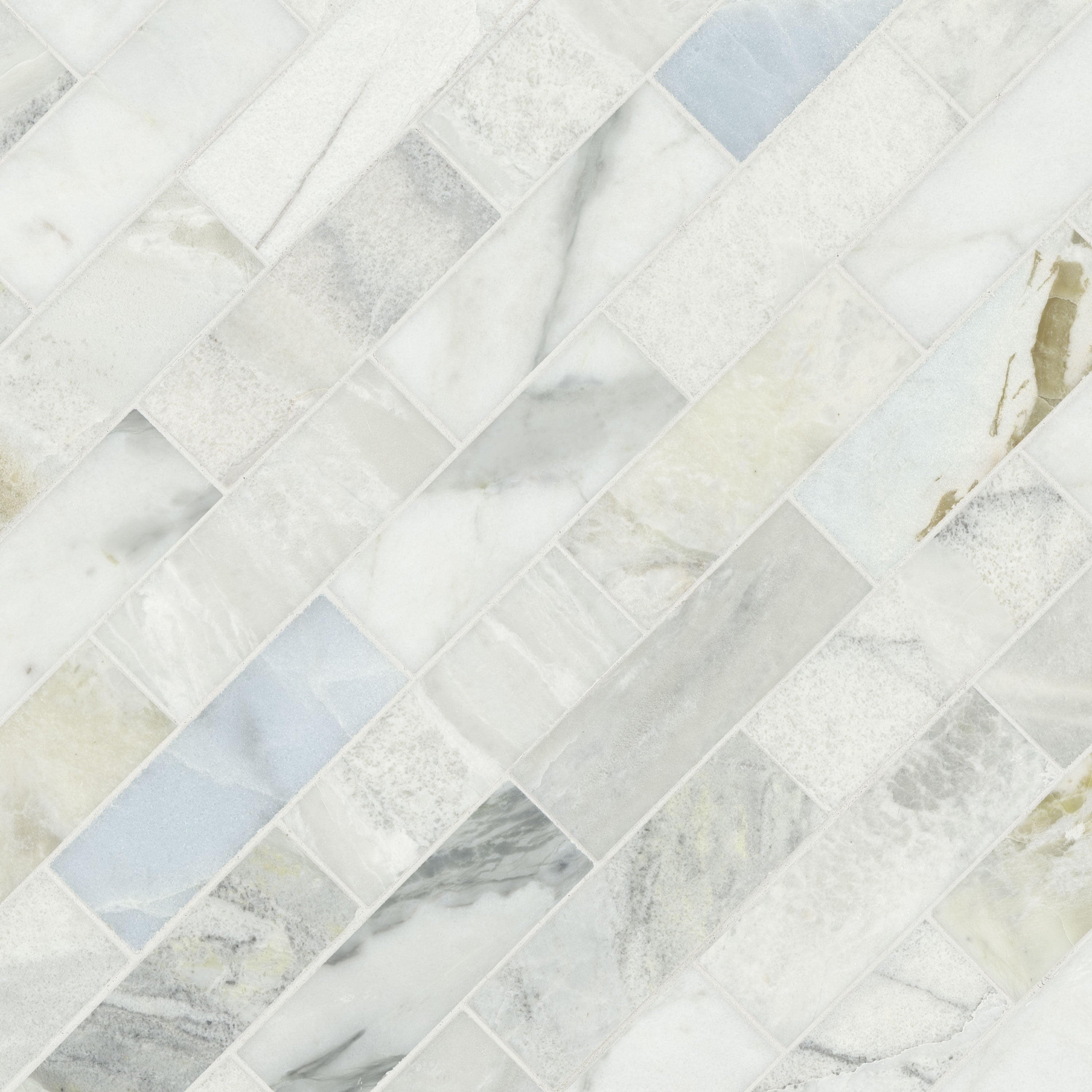 Cloudland 2x6 Polished Marble Subway Mosaic — isometric scale view